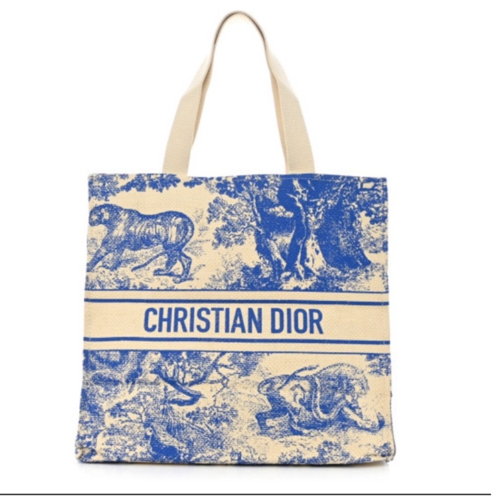 CHRISTIAN DIOR Straw Dioriviera Tote Blue
